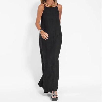 linen Side Split Long Slip Dress