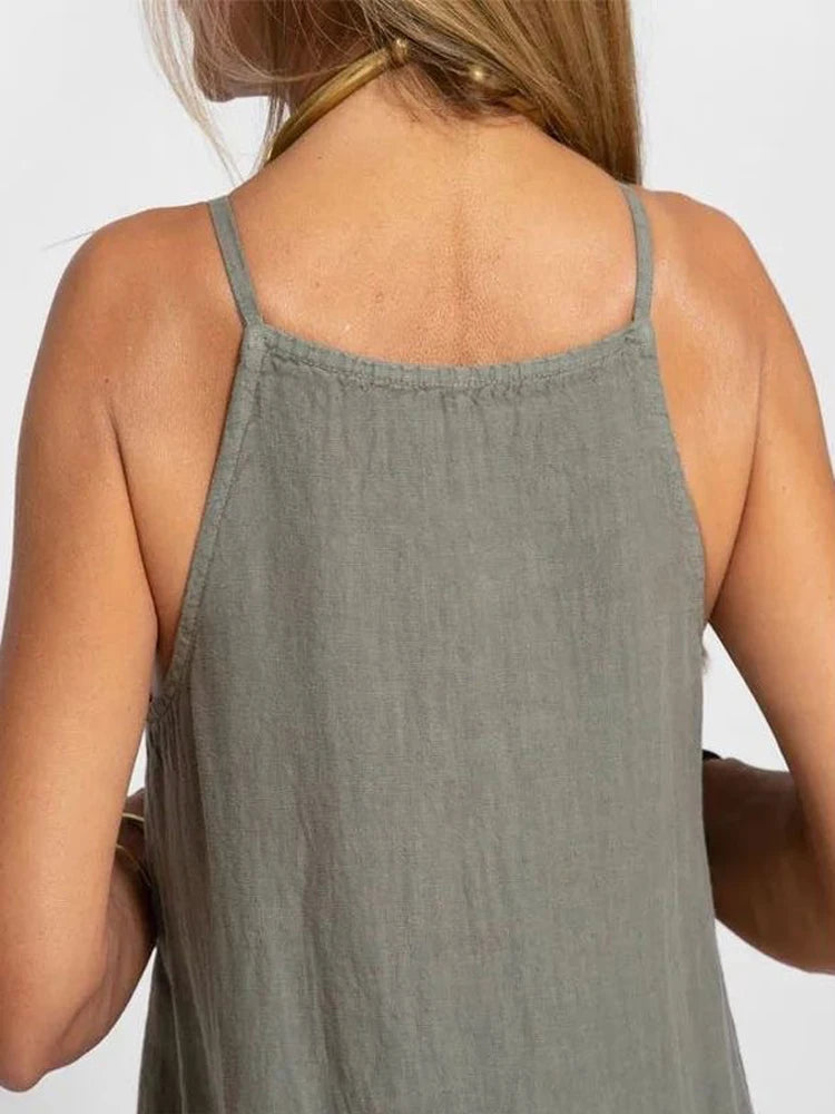 linen Side Split Long Slip Dress
